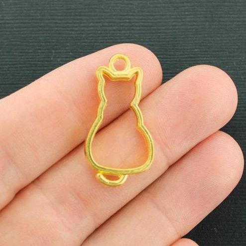 2 breloques chat couleur or antique 2 faces - GC1296