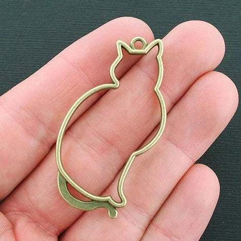 2 breloques chat connecteur ton bronze antique - BC1298