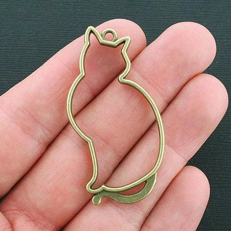 2 breloques chat connecteur ton bronze antique - BC1298