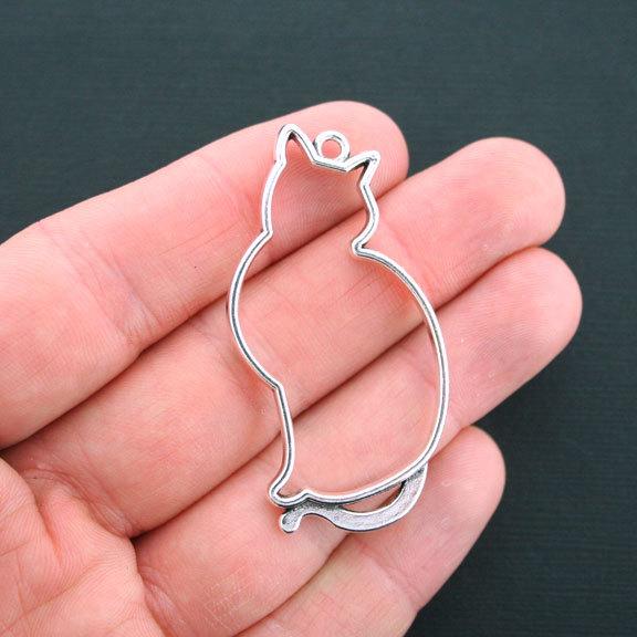 2 breloques chat connecteur ton argent antique 2 faces - SC4550