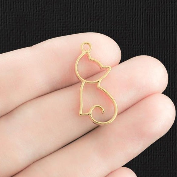 2 Cat Outline Gold Plated Charms - GC471