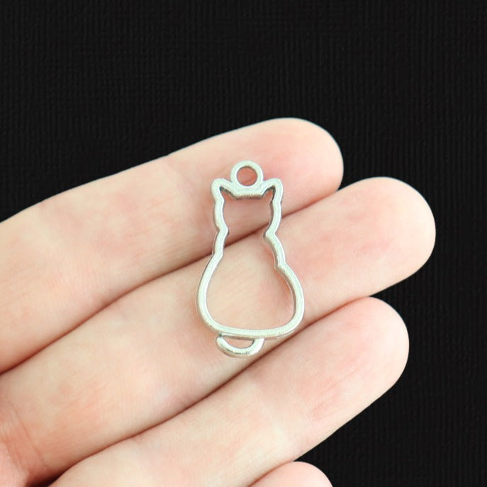 2 Cat Silver Tone Charms 2 Sided - SC7608