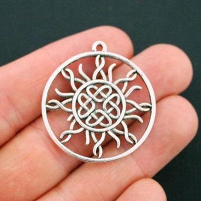 2 Celtic Knot Sun Antique Silver Tone Charms - SC5629