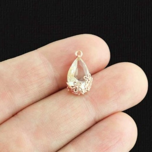 2 Clear Glass Pendant Gold Tone Charms - Z315