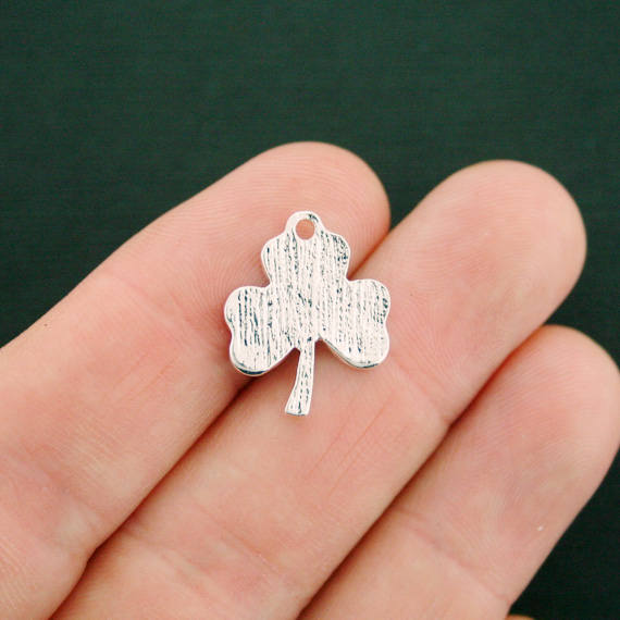 2 Clover Silver Tone Enamel Charms - E538