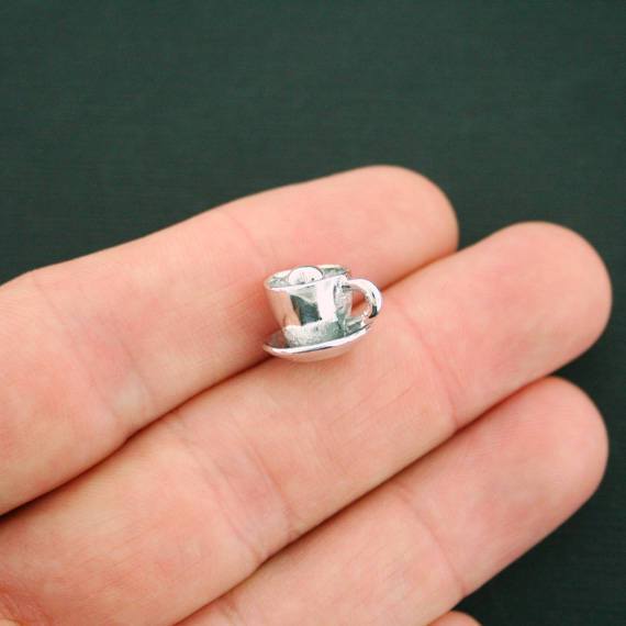 2 Coffee Antique Silver Tone Charms 3D - SC4723