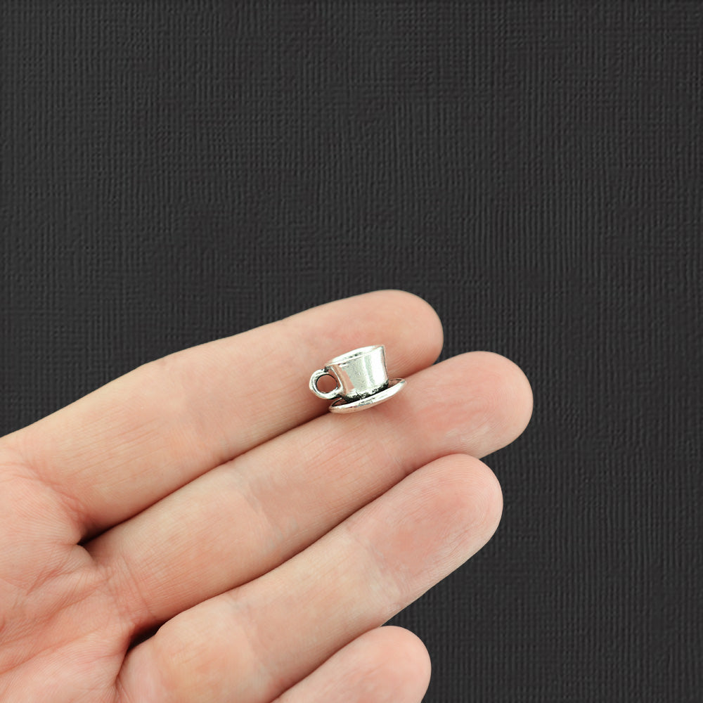 2 Coffee Cup Antique Silver Tone Charms 3D - SC3188