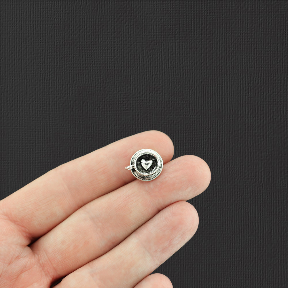 2 Coffee Cup Antique Silver Tone Charms 3D - SC3188