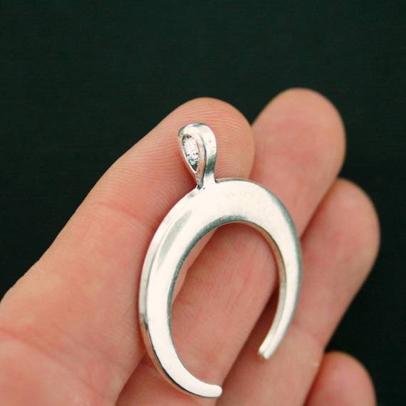 2 Crescent Moon Antique Silver Tone Charms - SC7469