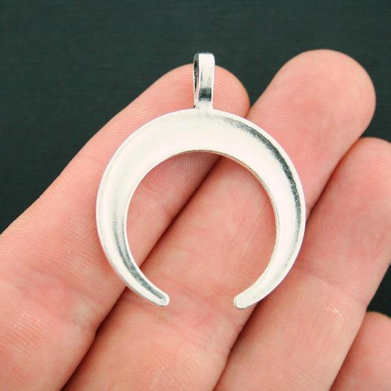 2 Crescent Moon Antique Silver Tone Charms - SC7469