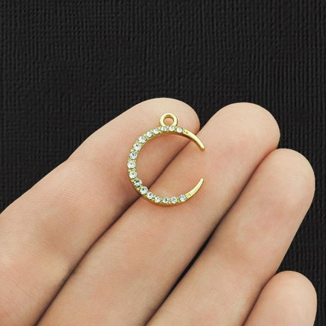 2 breloques de ton or croissant de lune avec strass incrustés - GC807