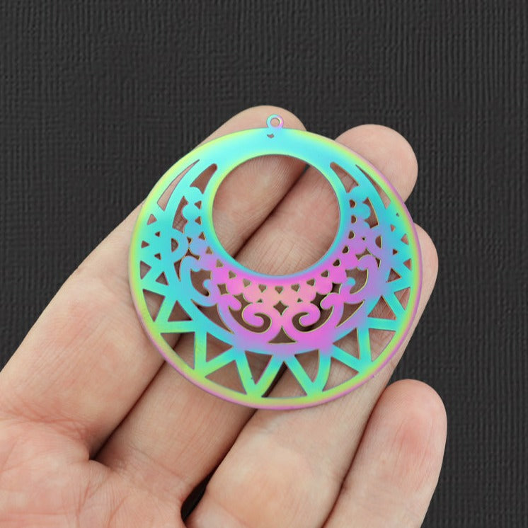 2 breloques en acier inoxydable plaqué arc-en-ciel croissant de lune - SSP041