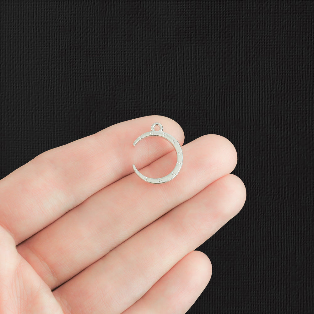 2 Crescent Moon Silver Tone Charms With Inset Rhinestones - SC1268