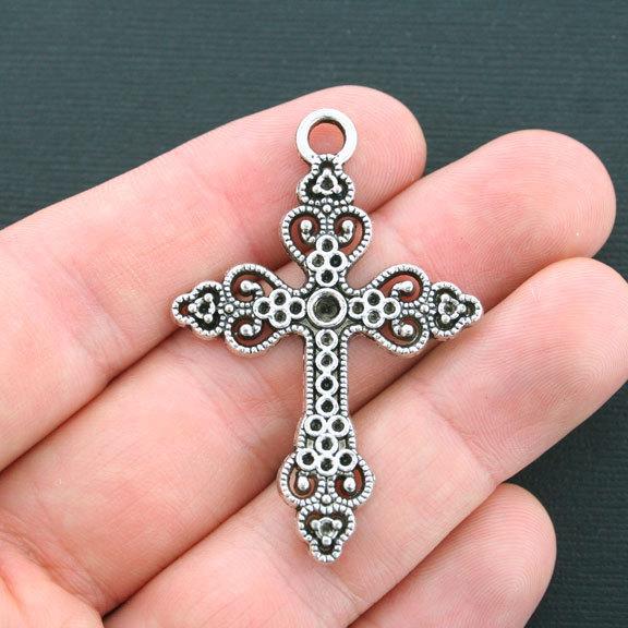 2 Cross Antique Silver Tone Charms - SC4337