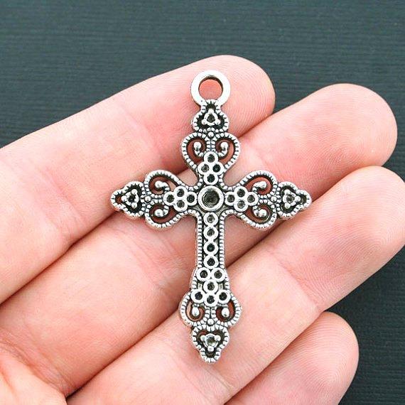 2 Cross Antique Silver Tone Charms - SC4337