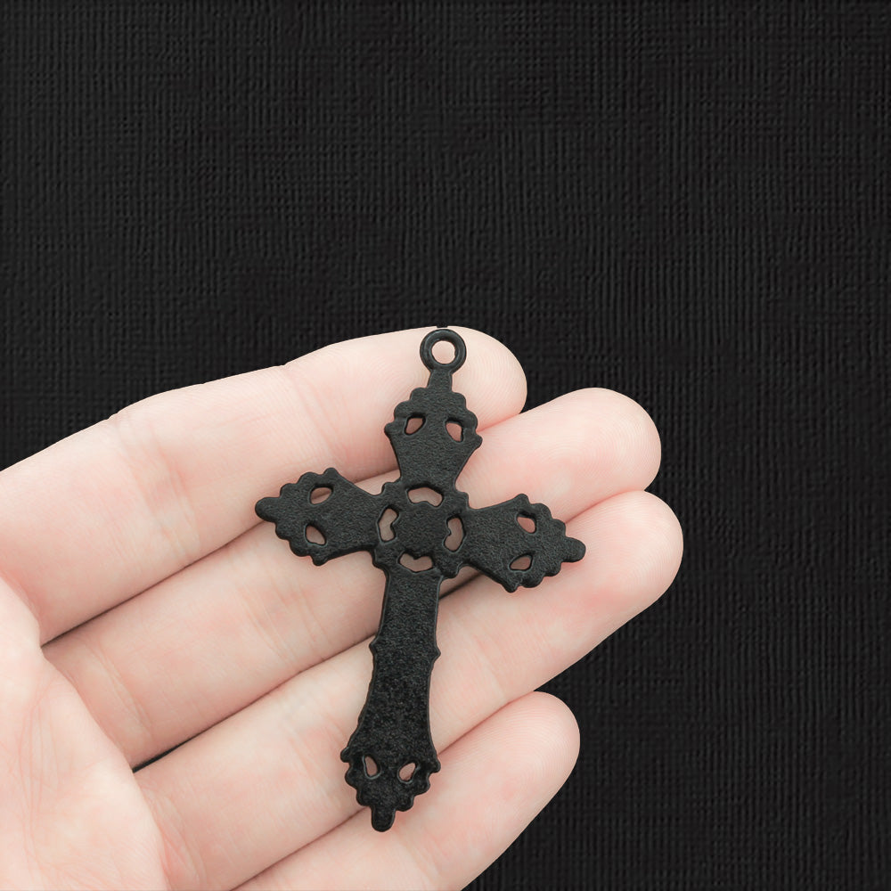 2 Cross Black Enamel Charms - E1348