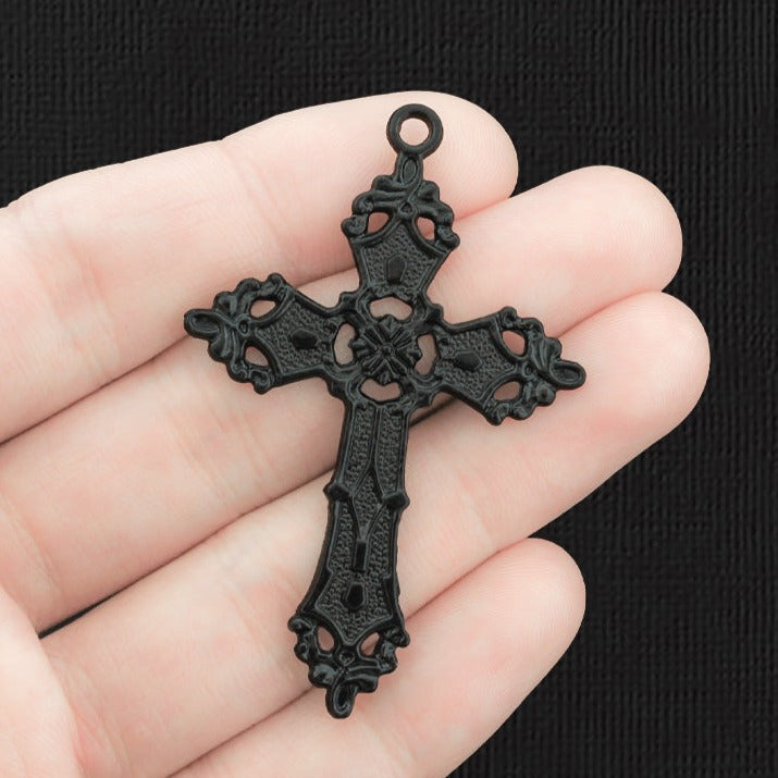 2 Cross Black Enamel Charms - E1348