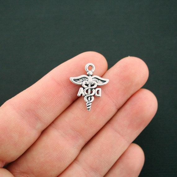 2 DA Caduceus Antique Silver Tone Charms - SC6308