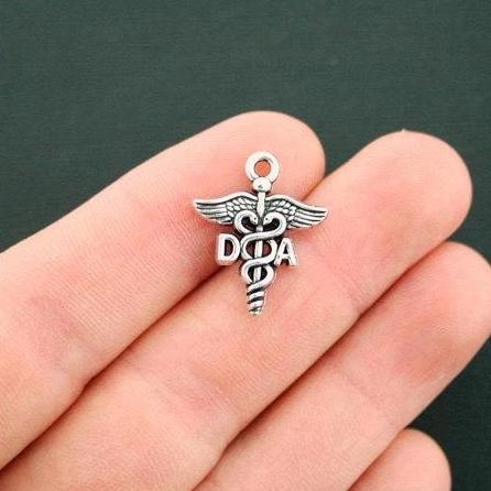 2 DA Caduceus Antique Silver Tone Charms - SC6308