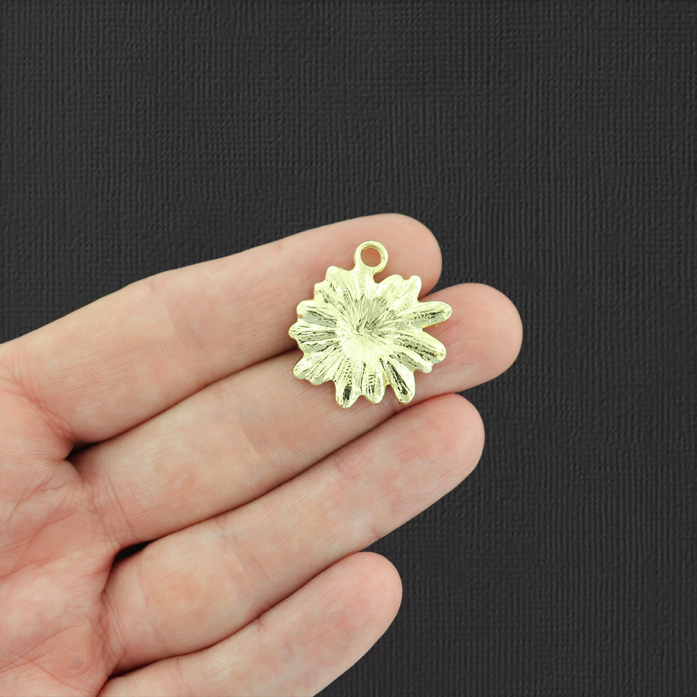 2 Daisy Flower Gold Tone Enamel Charms - E944