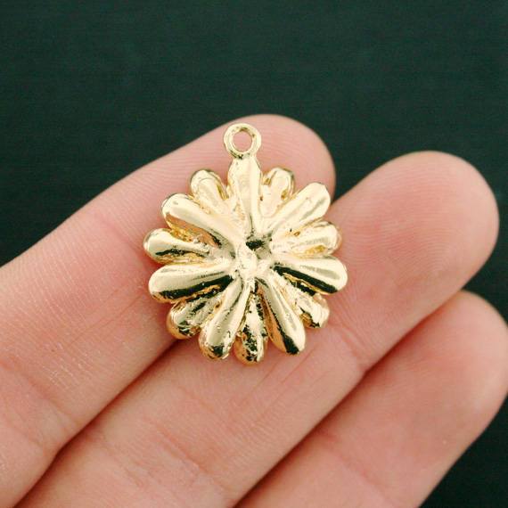2 Daisy Gold Tone Enamel Charms - E561