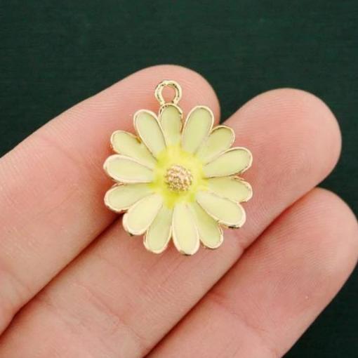 2 Daisy Gold Tone Enamel Charms - E561