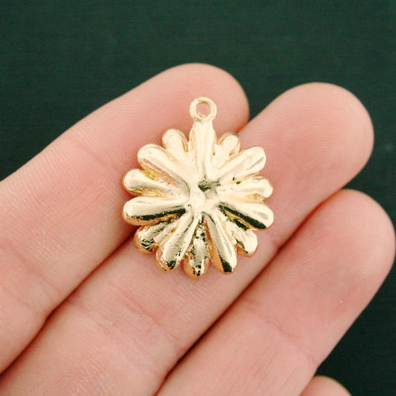 2 Daisy Gold Tone Enamel Charms - E565