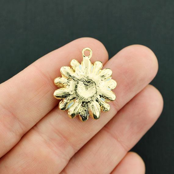 2 Daisy Gold Tone Enamel Charms - E736