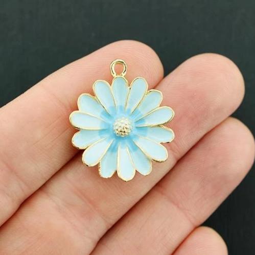 2 Daisy Gold Tone Enamel Charms - E736