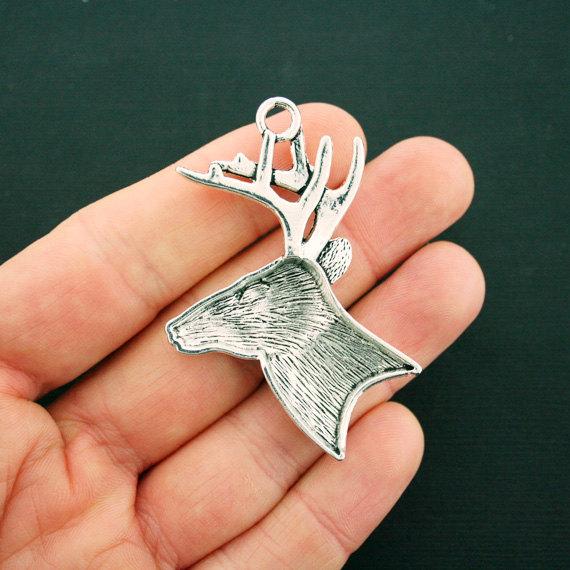 2 Deer Antique Silver Tone Charms - SC6448
