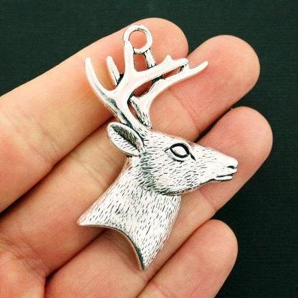 2 Deer Antique Silver Tone Charms - SC6448