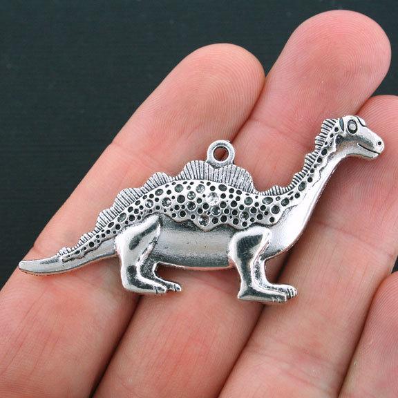 2 Dinosaur Antique Silver Tone Charms - SC4093