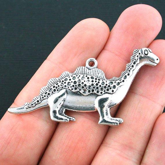 2 Dinosaur Antique Silver Tone Charms - SC4093