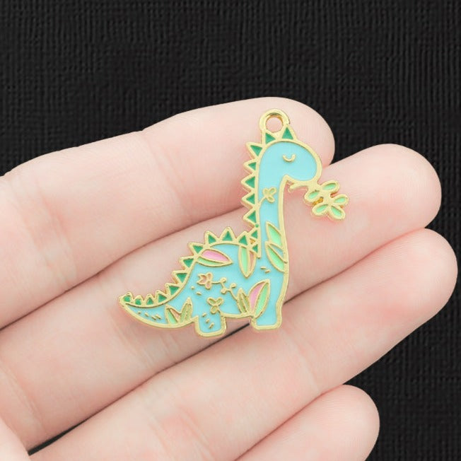 2 breloques dinosaures en émail doré - E779