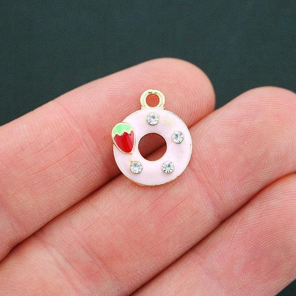 2 Doughnut Gold Tone Enamel Charms - E210