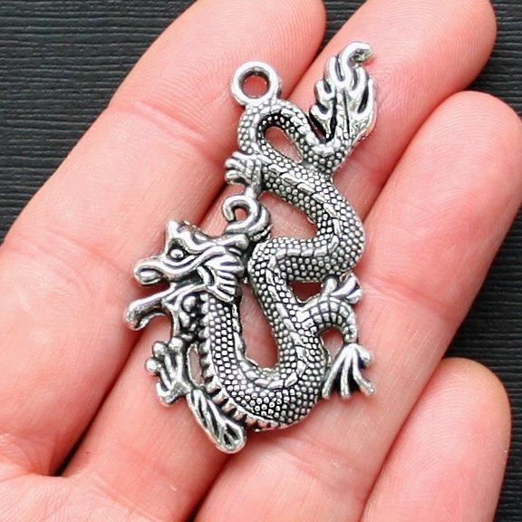 2 Dragon Antique Silver Tone Charms - SC1499