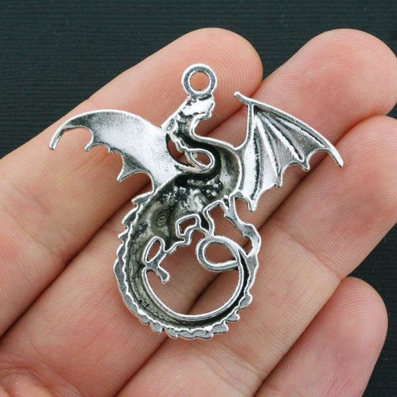 2 Dragon Antique Silver Tone Charms - SC348