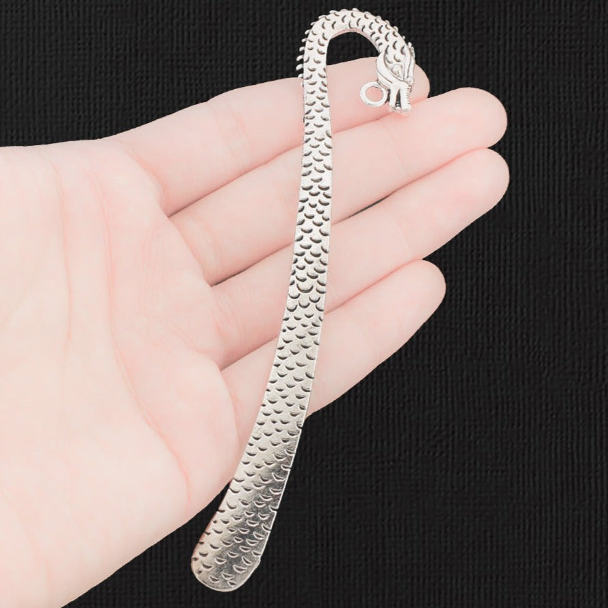 2 Dragon Bookmarks Antique Silver Tone Charms 2 Sided - SC2677