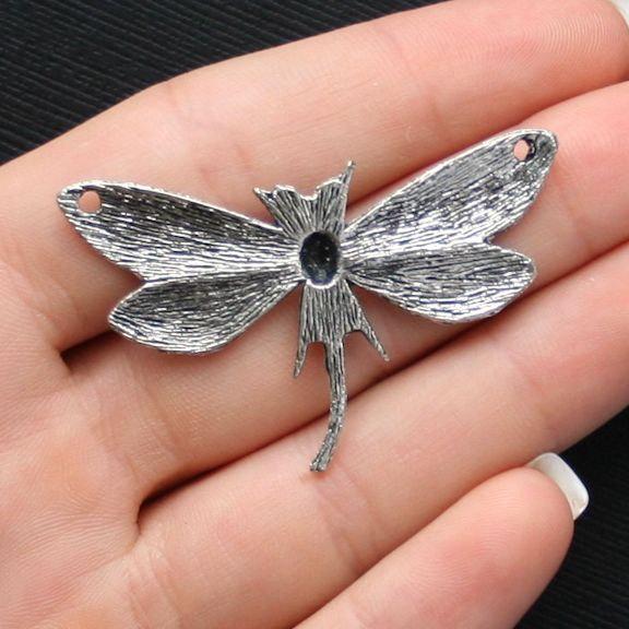 2 Dragonfly Connector Antique Silver Tone Charms - SC1493