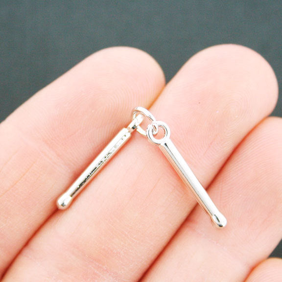 2 Drumsticks Antique Silver Tone Charms 3D - 2 Pairs 4 Pieces - SC5401