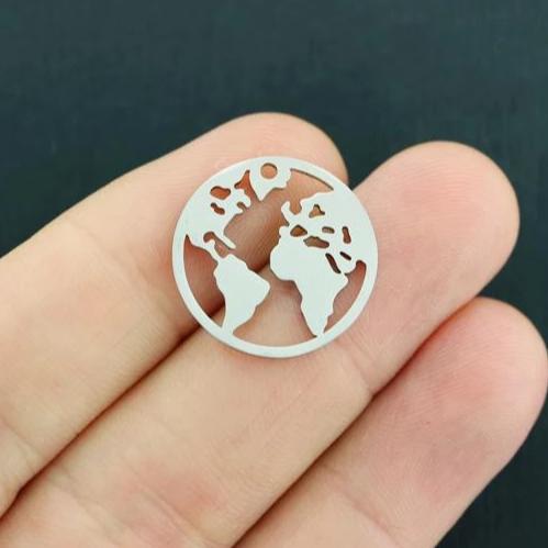 2 Earth Silver Tone Stainless Steel Charms 2 Sided - MT719