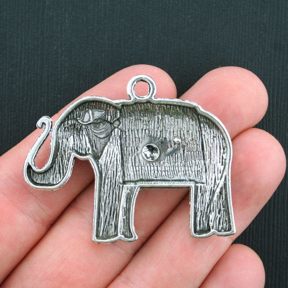 2 Elephant Antique Silver Tone Charms - SC3558