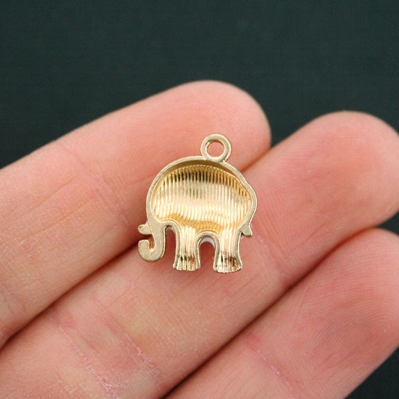 2 Elephant Gold Tone Enamel Charms - E216