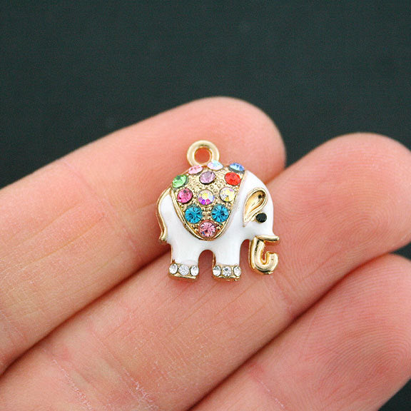 2 Elephant Gold Tone Enamel Charms - E216