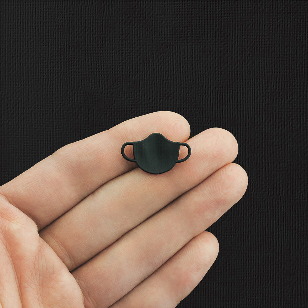 2 Face Mask Black Enamel Charms - E1127