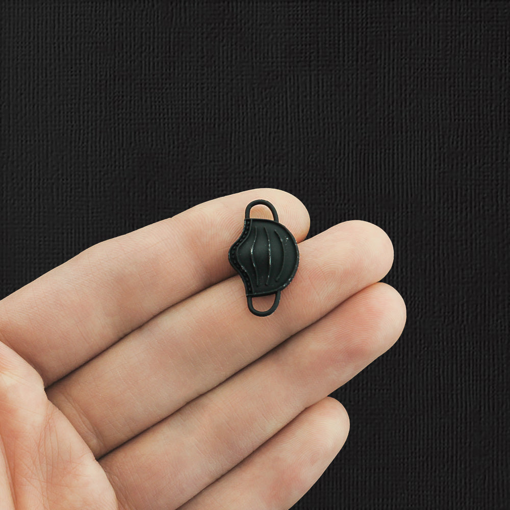 2 Face Mask Black Enamel Charms - E1127
