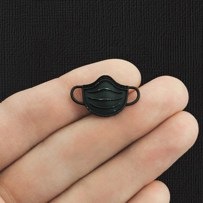 2 Face Mask Black Enamel Charms - E1127