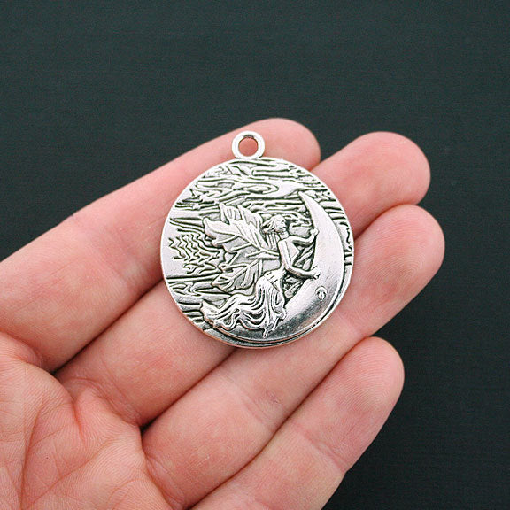 2 Fairy Moon Antique Silver Tone Charms - SC1097