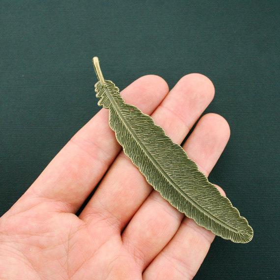 2 Feather Antique Bronze Tone Charms - BC926
