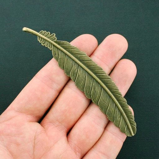 2 Feather Antique Bronze Tone Charms - BC926